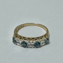 Load image into Gallery viewer, 9ct Yellow Gold Blue Topaz and Diamonds Set Ring Pre-Loved Ref PLR92
