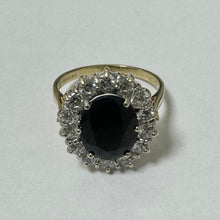 Load image into Gallery viewer, 9ct Yellow Gold Large Sapphire and CZs Cluster Ring - Pre Loved Ref PLR110
