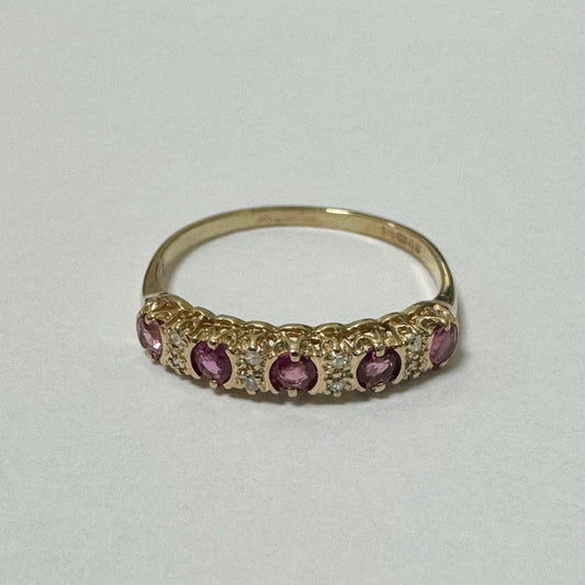 9ct Yellow Gold Ruby & Diamond Eternity Style Ring Pre-Loved Ref PLR40