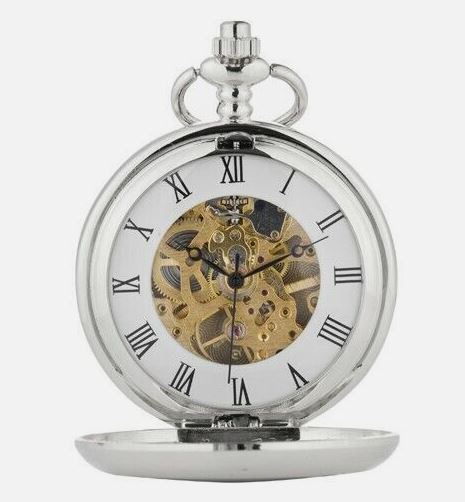 1888/S Pewter Chrome Plated Skeleton Pocket Watch (Usher)