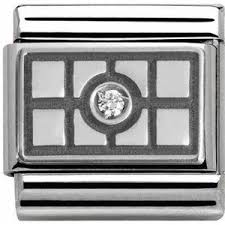 Nomination Classic Silvershine Oxidised White CZ Set Grid Charm 330314/03