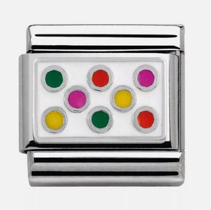 Nomination Classic Silvershine and Enamel White and Multi-Coloured Polka Dot Charm 330206/10