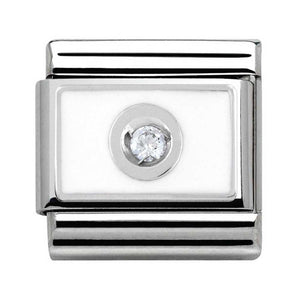 Nomination Classic Silvershine and Enamel White CZ Set White Enamel Plate Charm 330315/04