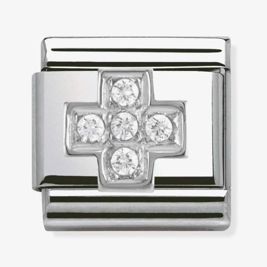 Nomination Classic Silvershine White CZ Set Cross Charm 330304/03