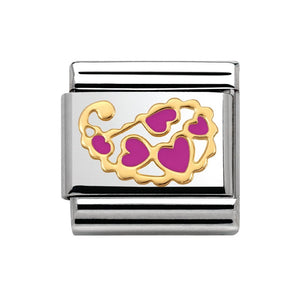 Nomination Classic 18K Gold and Enamel Pink Cashmere Hearts Charm 030281/35