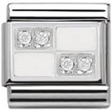 Nomination Classic Silvershine and Enamel White CZ Set White Enamel Chessboard Charm 330306/02