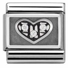 Nomination Classic Silvershine Oxidised White CZ Set Heart Charm 330310/01