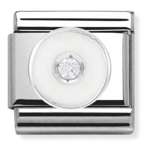 Nomination Classic Silvershine and Enamel White CZ Set White Enamel Circle Charm 330305/16