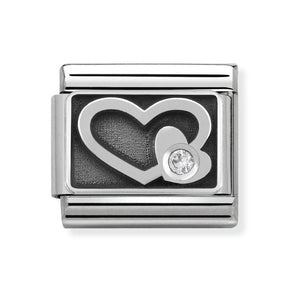 Nomination Classic Silvershine Oxidised White CZ Set Hearts Charm 330314/05