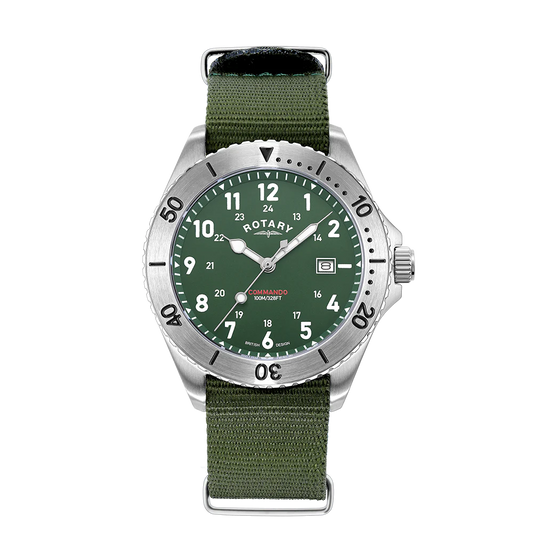 GS05475/56 Rotary Gents Commando green dial with date on Nato strap