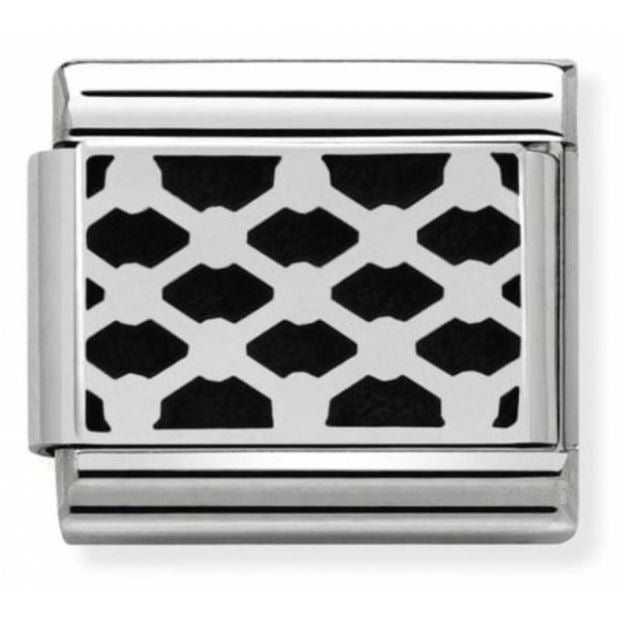 Nomination Classic Silvershine Oxidised Plot Grid Pattern Charm 330103/03