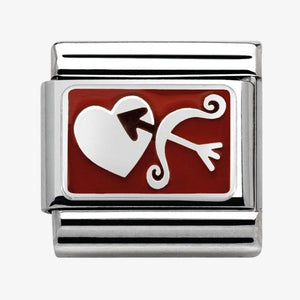 Nomination Classic Silvershine Oxidised and Red Enamel Heart and Bow Charm 330208/05