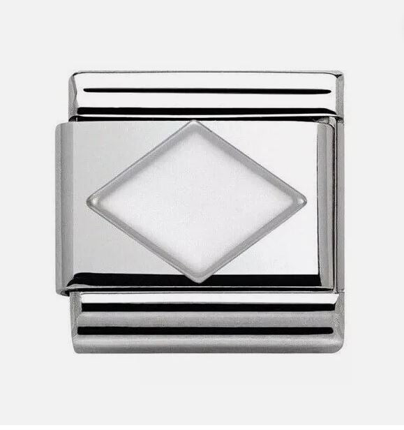 Nomination Classic Silvershine and White Enamel Rhombus Shape Charm 330202/09