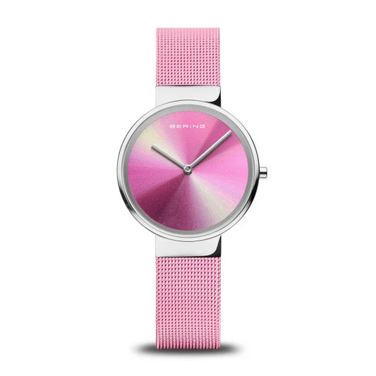 19031-999 Bering Ladies Aurora Rose Coloured Mesh Bracelet Watch £169