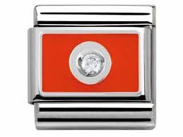 Nomination Classic Silvershine and Enamel White CZ Set Orange Enamel Plate Charm 330315/03