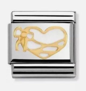 Nomination Classic 18K Gold and Enamel Gold & White Love Heart With Ribbon Charm 030253/44