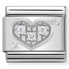 Nomination Classic Silvershine White CZ Set Heart With Arrow Charm 330304/10