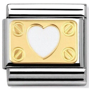 Nomination Classic 18K Gold and Enamel Gold & White Heart Framed Charm 030280/01