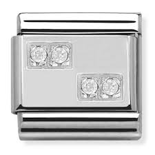 Nomination Classic Silvershine White CZ Set Chessboard/Plate Charm 330304/08