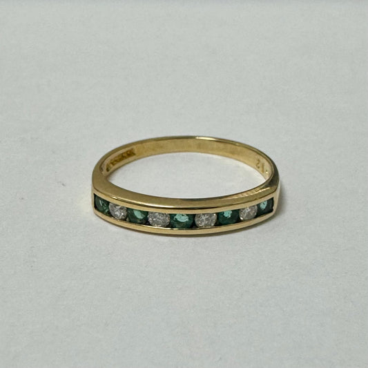 18ct Yellow Gold Emeralds and Diamonds Eternity Ring Pre-Loved