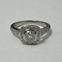 Load image into Gallery viewer, Platinum &amp; Square Diamond Halo Ring With Diamonds on the Shoulders  - Pre-Loved Ref PLR114
