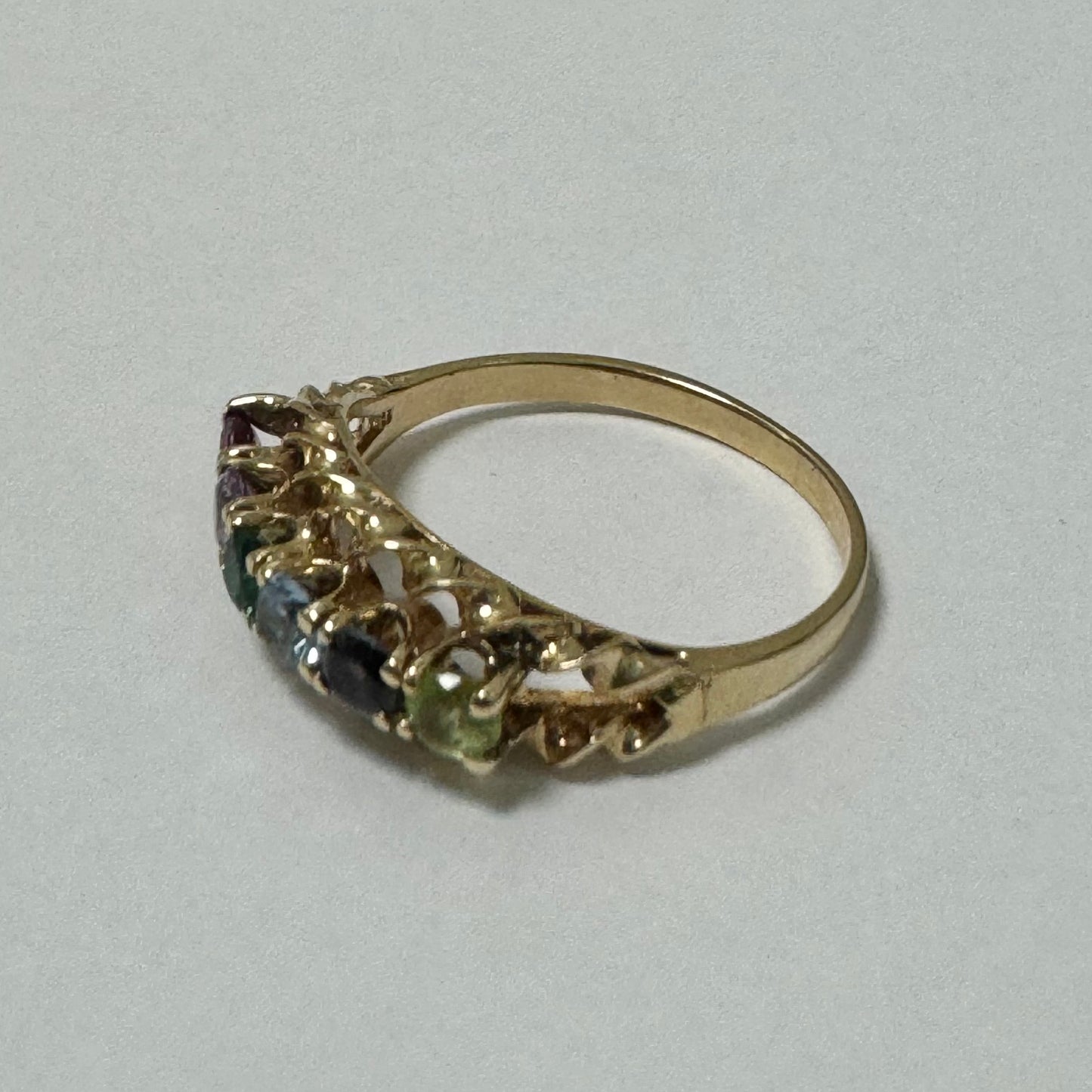 10ct Yellow Gold 6 Multi-Coloured Stones Set Ring  - Pre Loved Ref PLR106