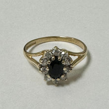 Load image into Gallery viewer, 9ct Yellow Gold CZ and Sapphire Cluster Ring - Pre Loved PLR108
