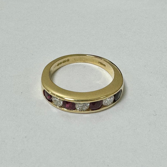 18ct Yellow Gold Ruby & Diamond Set Eternity Ring Pre-Loved Ref PLR12