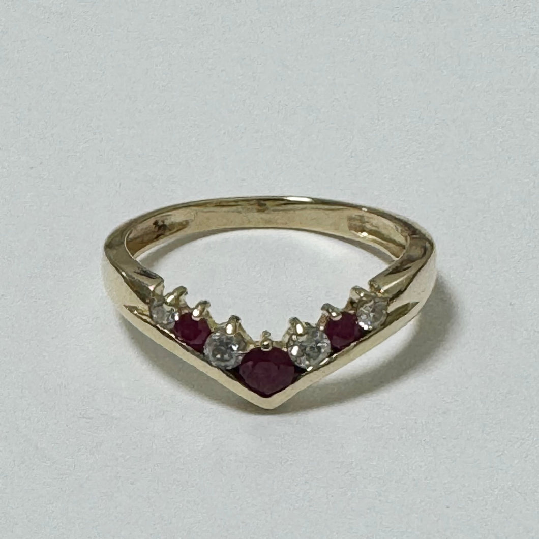 9ct Yellow Gold Ruby & Diamond Shaped Eternity Ring Pre-Loved Ref PLR91