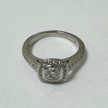 Load image into Gallery viewer, Platinum &amp; Square Diamond Halo Ring With Diamonds on the Shoulders  - Pre-Loved Ref PLR114
