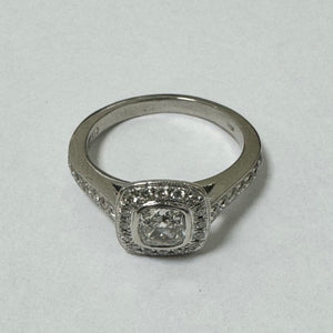 Platinum & Square Diamond Halo Ring With Diamonds on the Shoulders  - Pre-Loved Ref PLR114