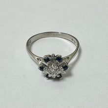 Load image into Gallery viewer, 18ct White Gold Sapphire and Diamonds Cluster Style Ring Pre Loved Ref PLR116
