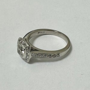 Platinum & Square Diamond Halo Ring With Diamonds on the Shoulders  - Pre-Loved Ref PLR114