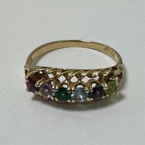 10ct Yellow Gold 6 Multi-Coloured Stones Set Ring  - Pre Loved Ref PLR106