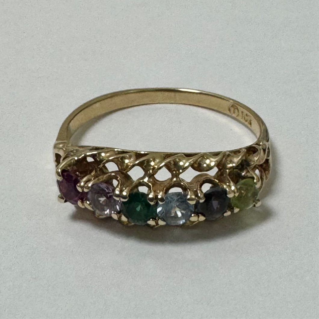 10ct Yellow Gold 6 Multi-Coloured Stones Set Ring  - Pre Loved Ref PLR106