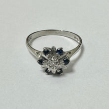 Load image into Gallery viewer, 18ct White Gold Sapphire and Diamonds Cluster Style Ring Pre Loved Ref PLR116
