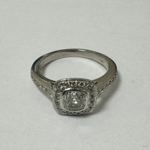 Load image into Gallery viewer, Platinum &amp; Square Diamond Halo Ring With Diamonds on the Shoulders  - Pre-Loved Ref PLR114
