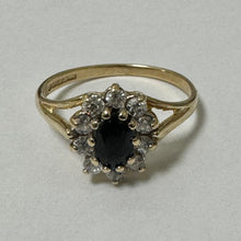 Load image into Gallery viewer, 9ct Yellow Gold CZ and Sapphire Cluster Ring - Pre Loved PLR108
