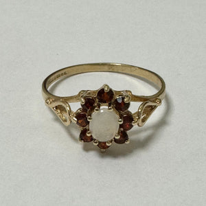 9ct Yellow Gold Ruby and Opal Cluster Ring - Pre Loved Ref PLR107