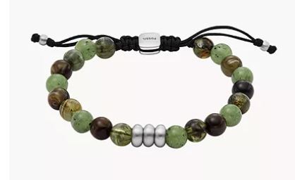 JA7240040 FOSSIL All Stacked Up Green & Brown Acrylic Beaded Bracelet