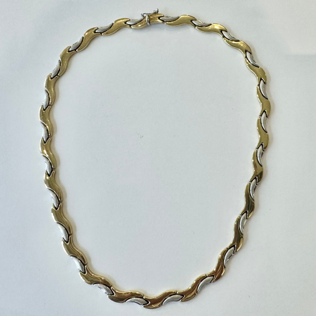 9ct 2 Tone Yellow and White Gold Fancy Link Necklet Pre-Loved