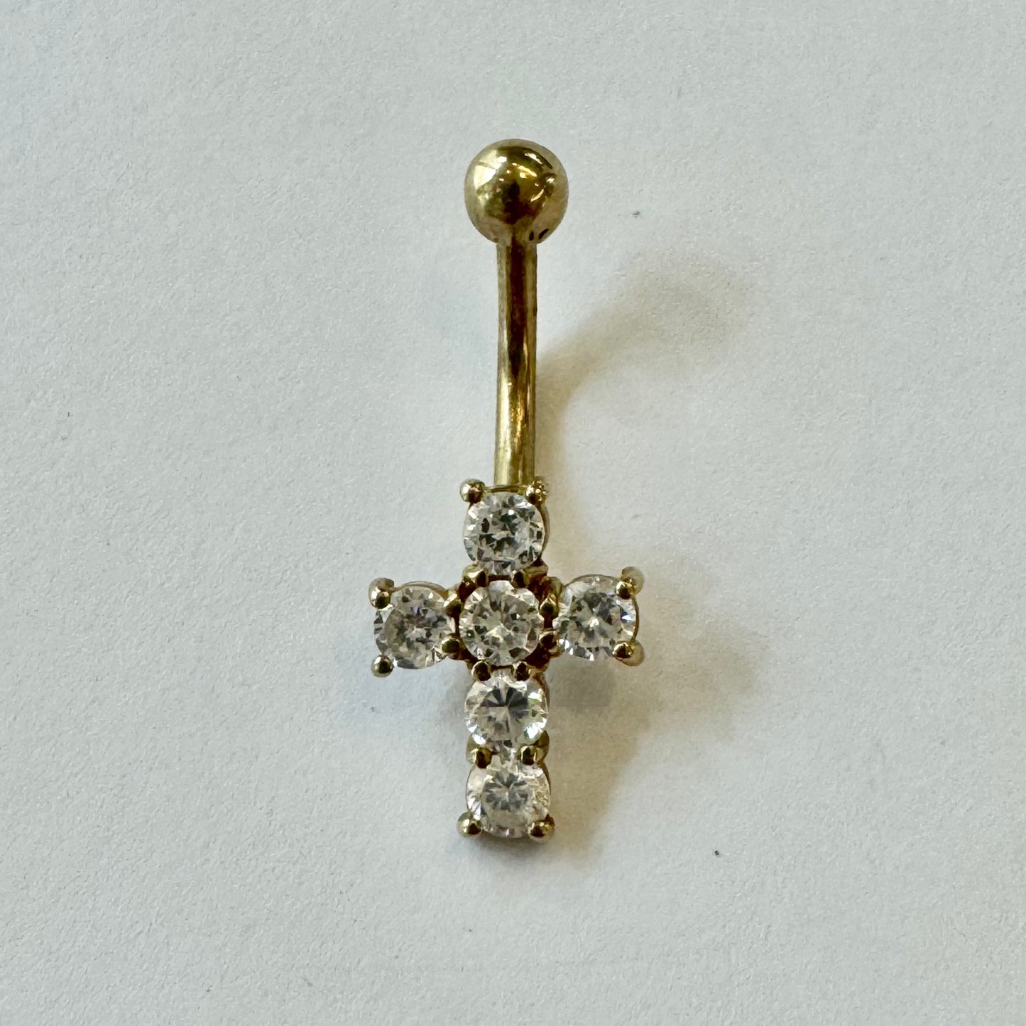 9ct Yellow Gold Cross Belly Bar Set with Cubic Zirconia Pre Loved