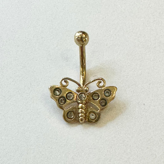 9ct Yellow Gold Butterfly Belly Bar Set With Cubic Zirconia Pre Loved