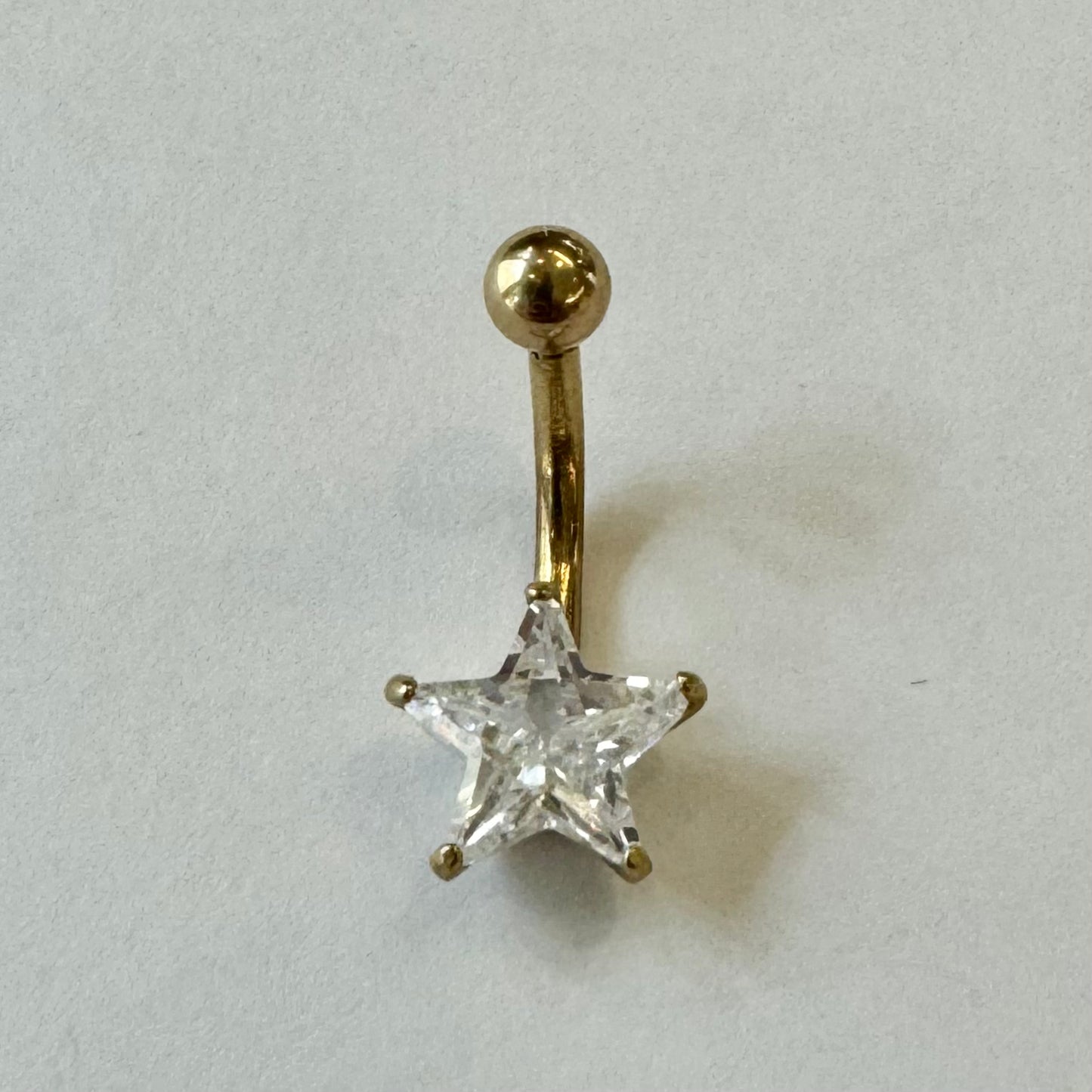 9ct Yellow Gold Star Belly Bar Set with Cubic Zirconia Pre Loved