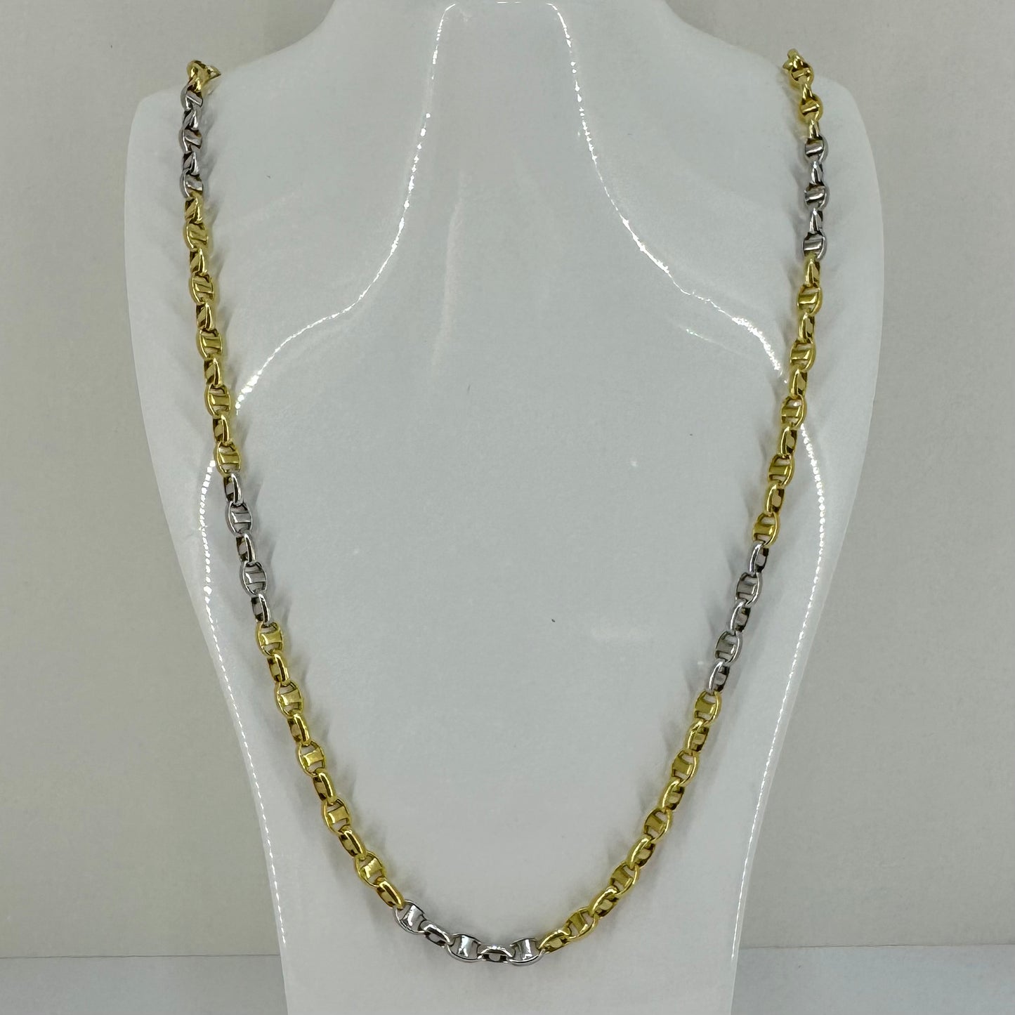 PLN9 14ct Two Tone Yellow/White Gold Zipper Link Necklace Pre Loved