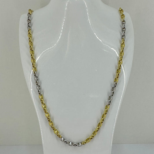 PLN9 14ct Two Tone Yellow/White Gold Zipper Link Necklace Pre Loved