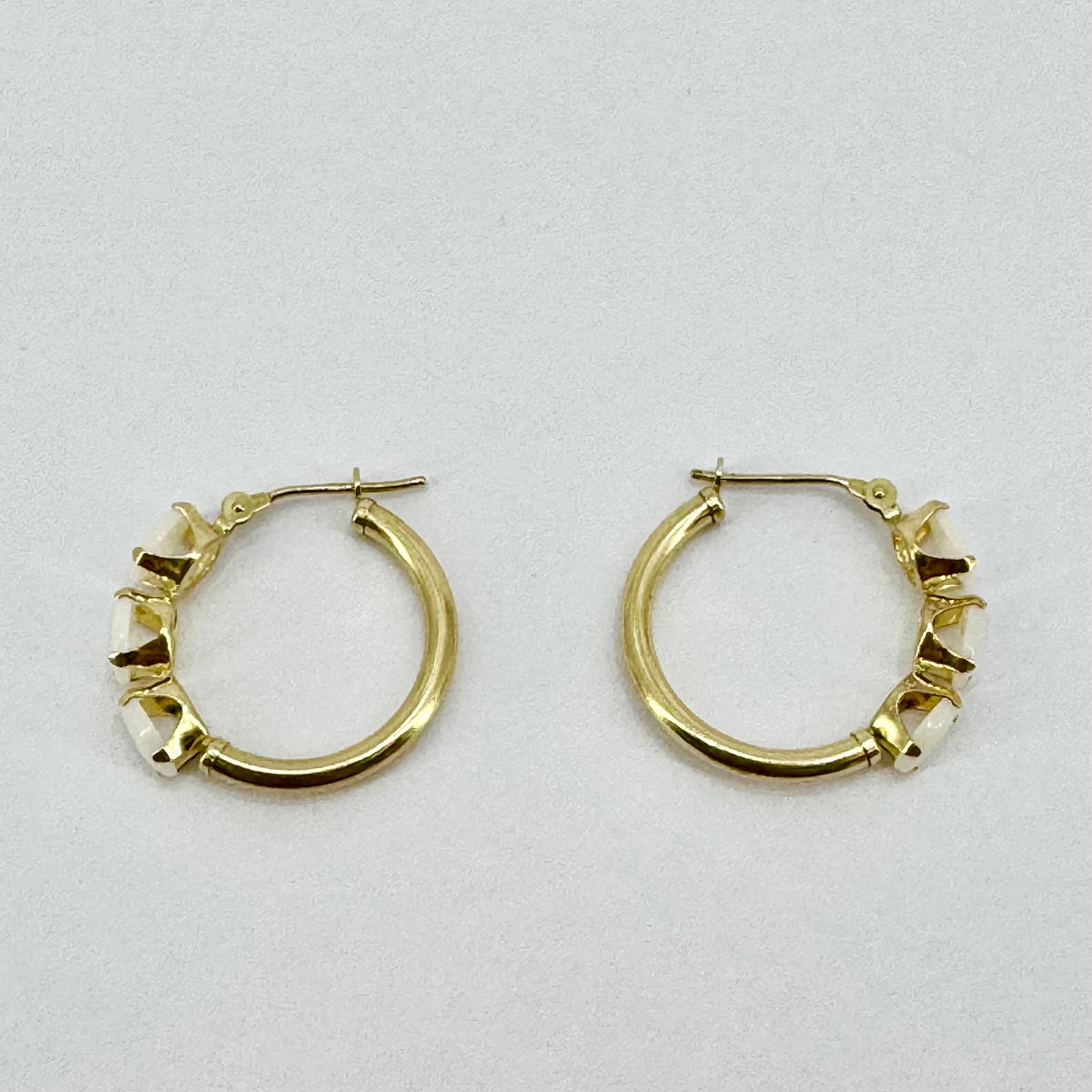 14ct Yellow Gold Opal Set Hoop Earrings Pre Loved