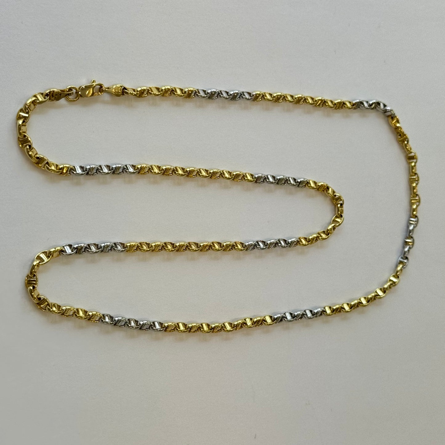 PLN9 14ct Two Tone Yellow/White Gold Zipper Link Necklace Pre Loved