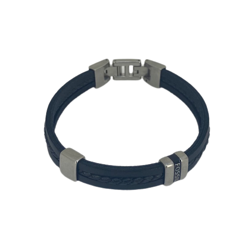 JF03686040 Fossil Gents Stainless Steel and Black Leather bracelet