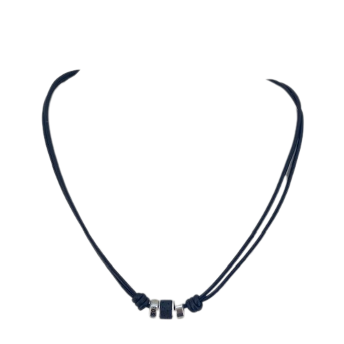 JF03690040 Fossil Black  Leather and Stainless Steel Beaded Necklace